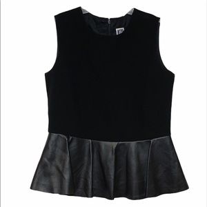 Vintage Black Faux Leather Peplum Tank Top B23